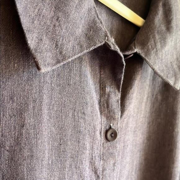FLAX Purple Button Down 100% Linen Lagenlook Boho Office Career Shirt Sz Lg - Picture 6 of 14